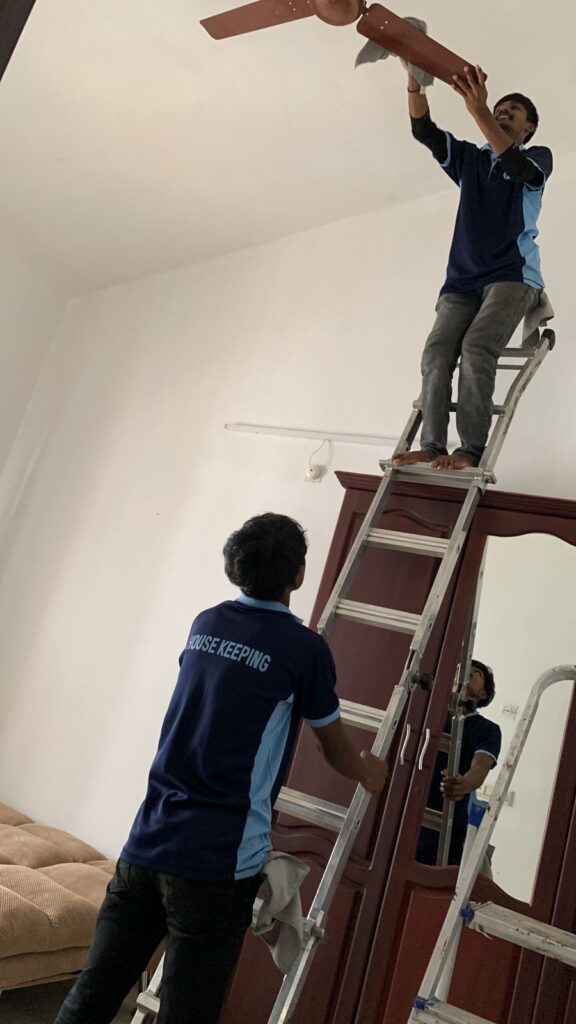 Cleaning high interior walls during a home deep clean